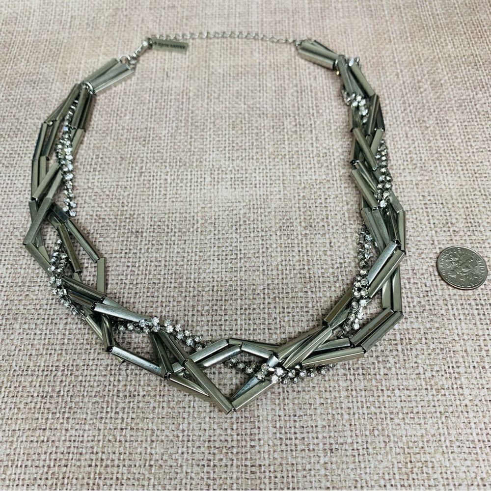 Steve Madden Silver Rod and Crystal Twist Necklace‎